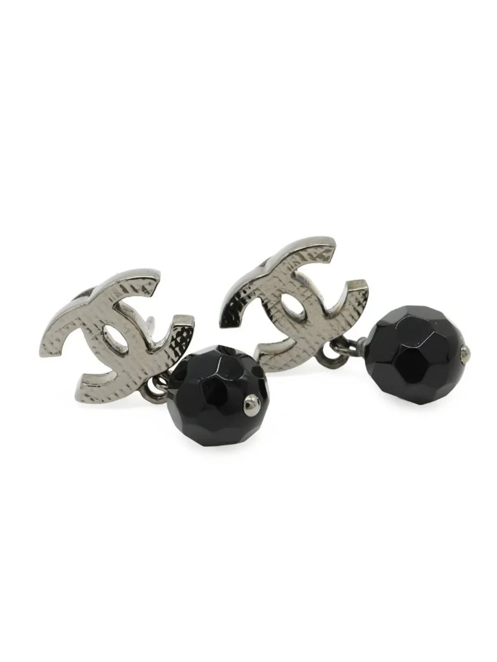 Chanel CC Logo Swingearrings Metal Black Stone Gun Metallic 09 Earrings